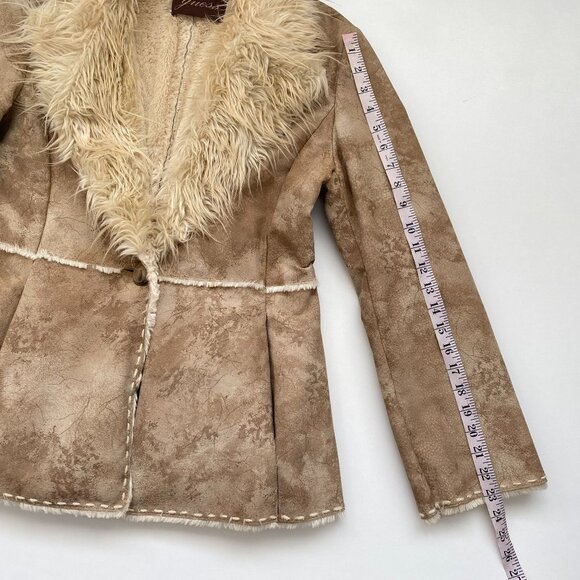 Guess Genuine Suede Penny Lane Shaggy Afghan Coat SZ Sm - Picture 8 of 11